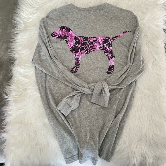 PINK Purple Bling Long Sleeve Grey Campus Tee - Picture 3 of 12